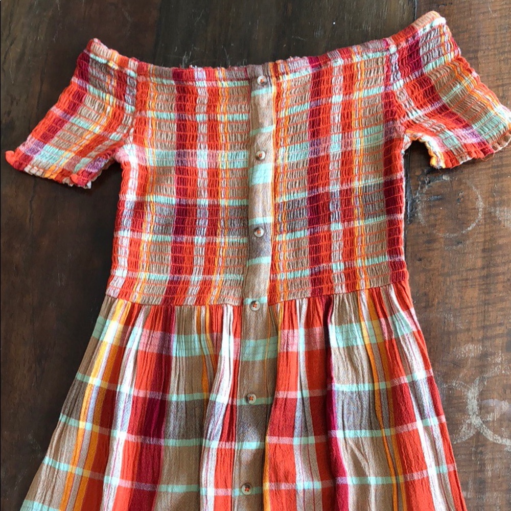 NWOT Monica Smocked off the shoulder midi dress